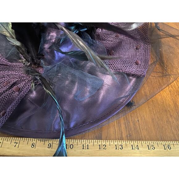Halloween Witch Hat Purple Feathers Spiders Satin Costume Masquerade Holiday - Picture 6 of 6